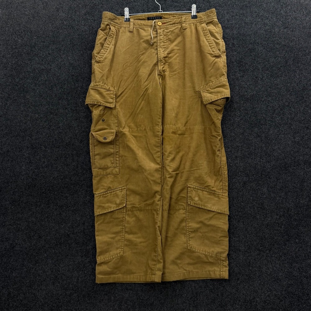 Theory Vintage Corduroy Cargo Pants Mens 34x28 Baggy Wide Leg Tan Mustard